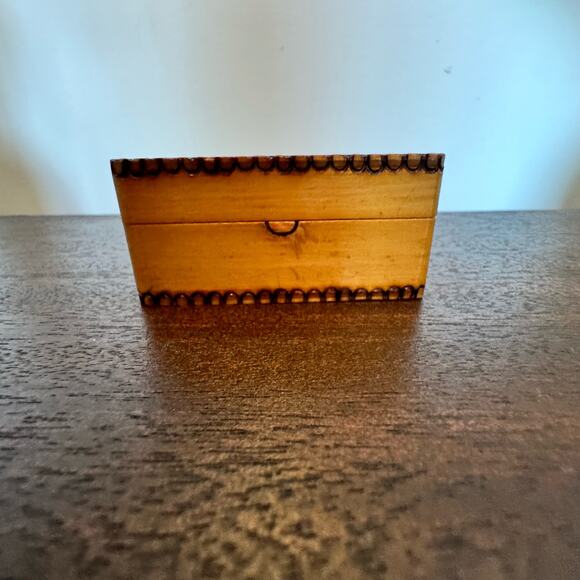 Russian Wooden Trinket Box Wood Burned Painted Soviet Union Stickers on Bottom - Picture 8 of 15